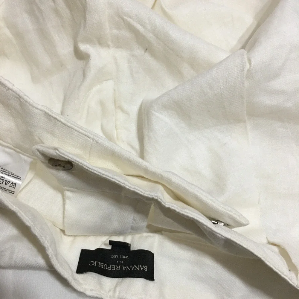 Banana Republic Wide Leg Pants Women Size 10 White Linen Blend Pleated Trousers